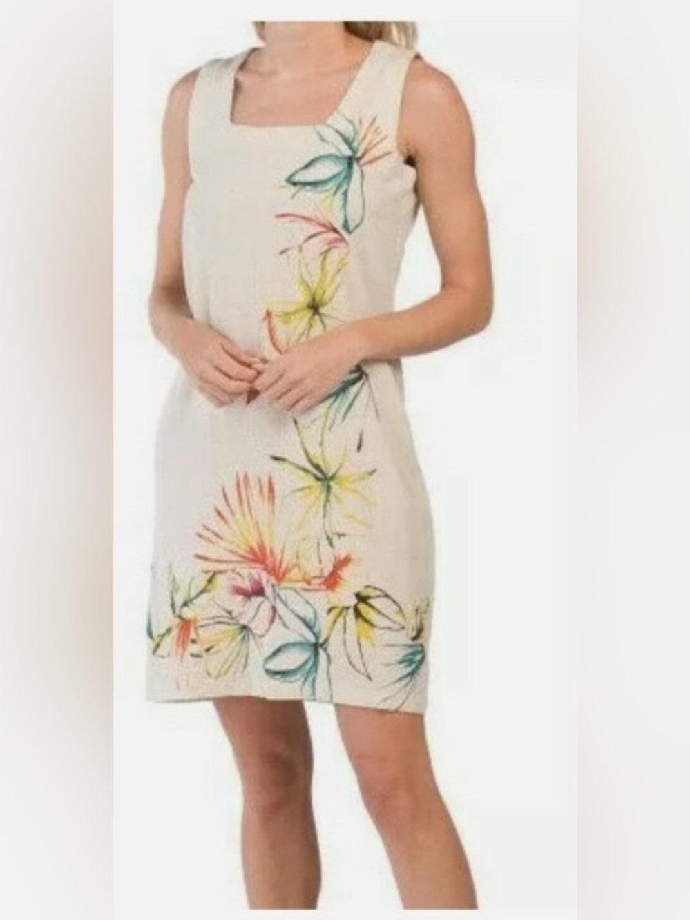 For Cynthia Cream Floral-Accent Mini Dress EUC pit 2 pit 20in. Length 38in